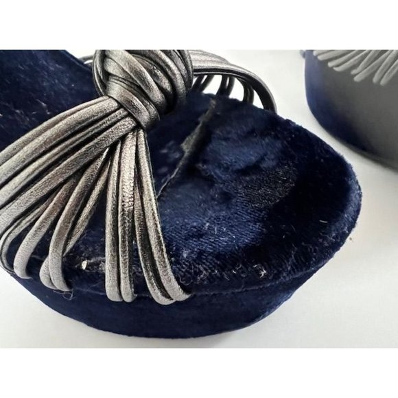 GUESS Peakabo Platform Open Toe Blue Velvet Suede & Pewter Shoes 7 M - Picture 8 of 8